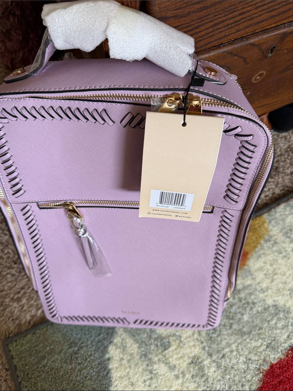 Calpak Lavender Laptop Backpack with Whipstitch Trim - Picture 3 of 3
